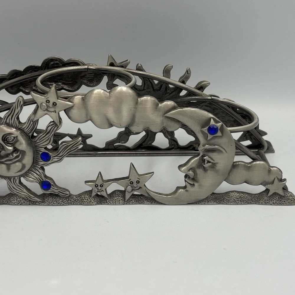 Spontiques Pewter Arch Candle Holder Votive Sun Moon Celestial Blue Rhinestone